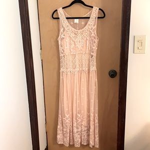 Sundance blush pink lace dress with removable slip